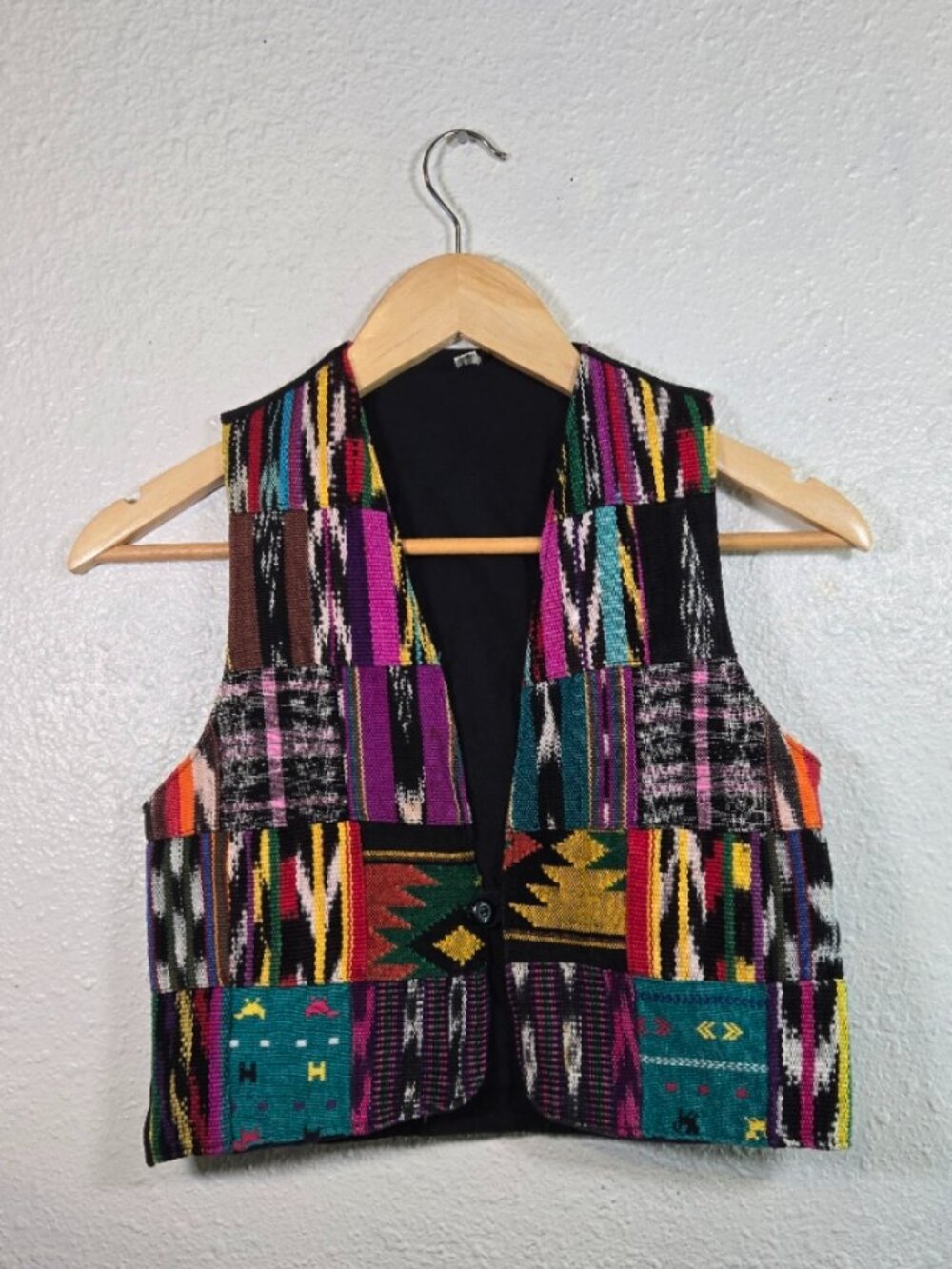 Vintage Geometric Tribal Patchwork Vest - Handmade in Guatemala